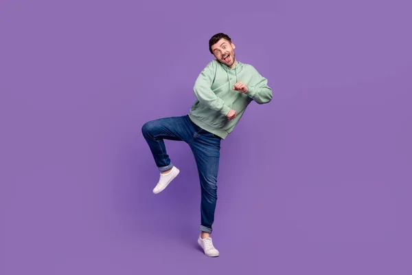 Full Body Size Photo Young Excited Positive Cute Man Dancing — Fotografia de Stock