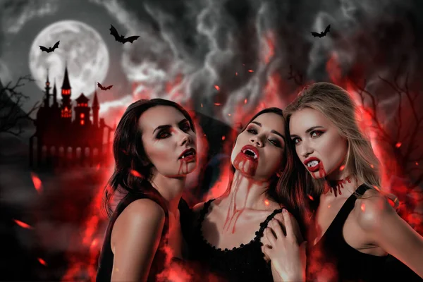 Boyutlu Soyut Sanat Eseri Kolajı Seksi Vampir Bayanlar Hazır Isırık — Stok fotoğraf
