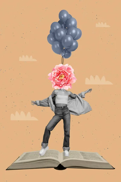 Collage Ilustraciones Gráficos Imagen Caricatura Absurda Dama Flor Lugar Cabeza —  Fotos de Stock