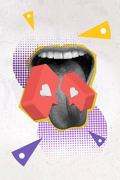 アートワーク誌オープン口の心の絵フィードバック立って舌孤立ドローイングの背景が好き — ストック写真