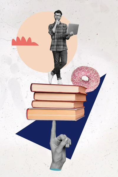 Retro Abstrakcyjne Twórcze Grafiki Szablon Kolaż Inteligentny Młody Człowiek Student — Zdjęcie stockowe