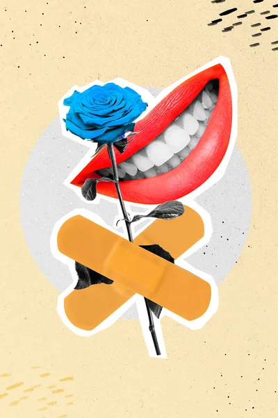 Творча Фотографія Колаж Плакат Листівка Мистецтво Червоних Губ Синя Троянда — стокове фото