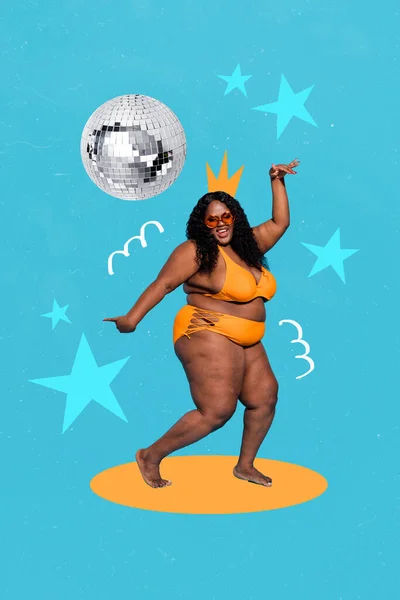 Vertikální Koláž Obraz Veselý Vzrušený Dívka Těšit Tanec Clubbing Velký — Stock fotografie