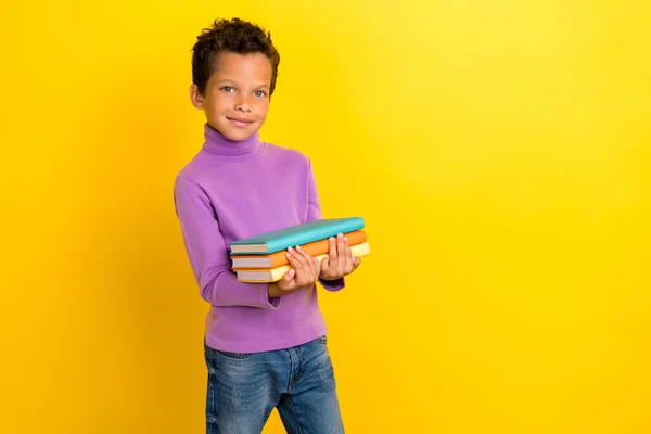 Foto Intelligente Scolaro Braccia Tenere Pile Libro Compiti Casa Isolato — Foto Stock