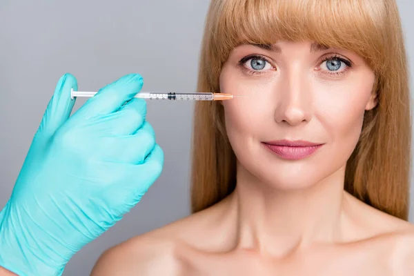 Cropped View Portrait Attractive Well Groomed Woman Doctor Doing Prick — Stock Photo, Image
