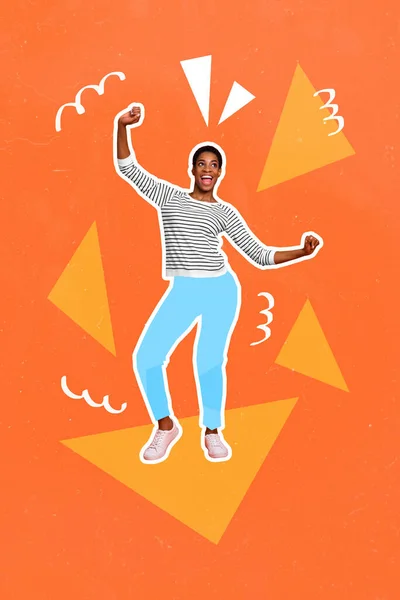 Vertikal Collage Illustration Nöjd Person Glädje Dans Tillbringa Fritid Isolerad — Stockfoto