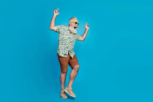 Full Body Length Photo Old Excited Crazy Positive Granddad Wear — Fotografia de Stock