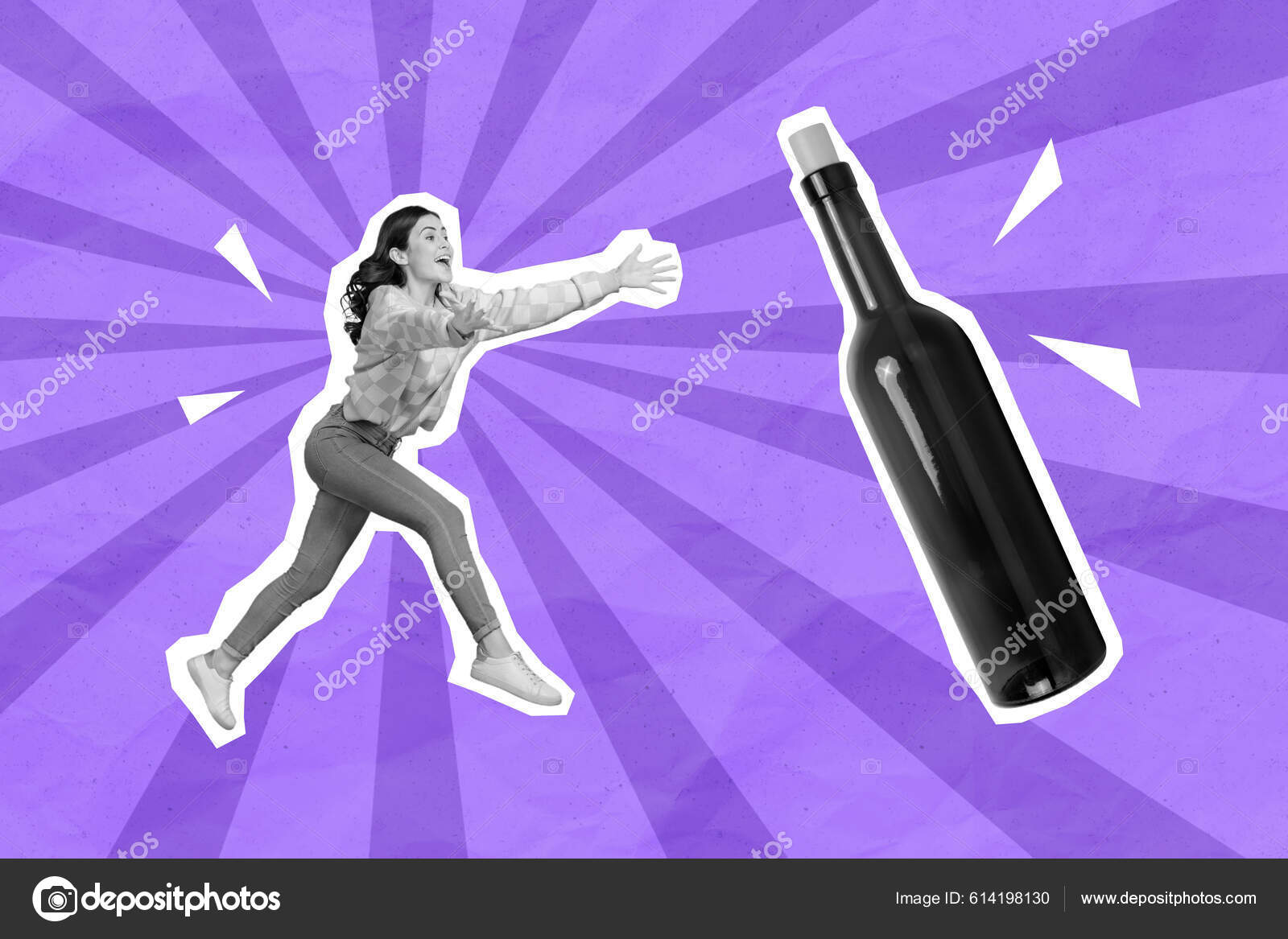 快乐人的创意照片3D拼贴海报画移动大瓶子喜庆与黑色白色伽玛隔绝在绘图背景——图库图片© deagreez1 #614198130, image size:1600x1167