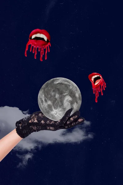 Imagen Collage Vertical Gran Conjurador Guante Brazo Celebrar Luna Llena —  Fotos de Stock