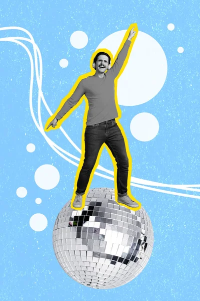 Kolaj Boyutlu Pop Pop Eskizinin Komik Funky Genç Adamın Dans — Stok fotoğraf