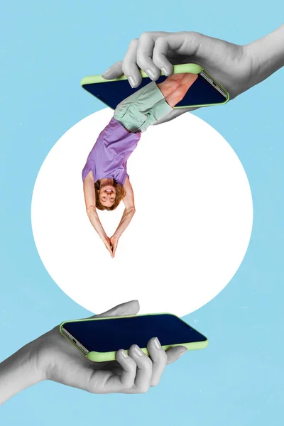 Kreative Foto Collage Poster Kunstwerk Von Zwei Menschlichen Arm Halten — Stockfoto