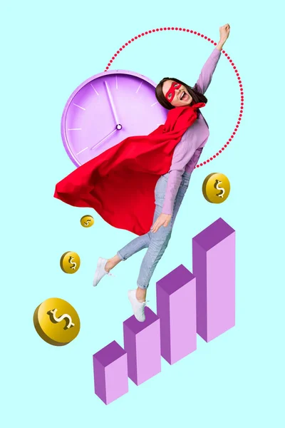 Collage Artwork Graphics Picture Funny Funky Lady Wear Red Cape — Stock Photo, Image