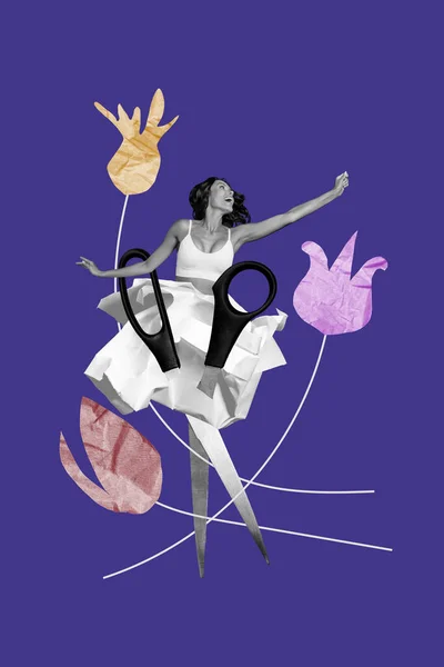 Collage Foto Van Jonge Ballerina Dansen Zonder Benen Schaar Absurd — Stockfoto