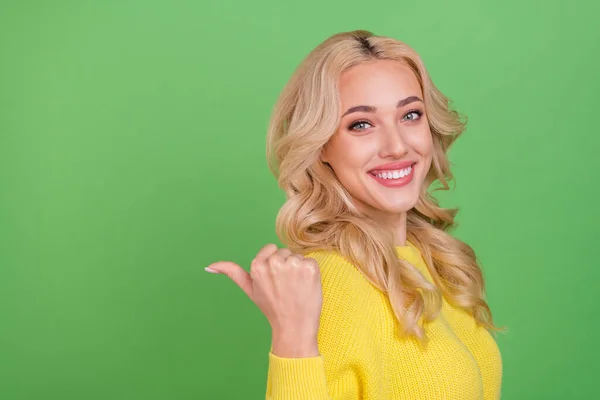 Profilfoto Von Funky Millennial Blonde Dame Index Promo Tragen Gelben — Stockfoto