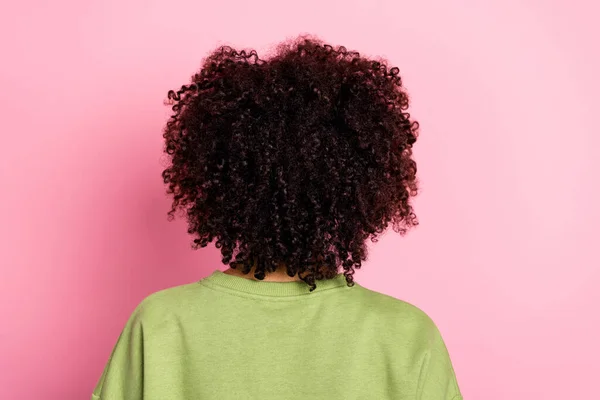 Arrière Derrière Vue Portrait Jolie Fille Aux Cheveux Ondulés Coupe — Photo