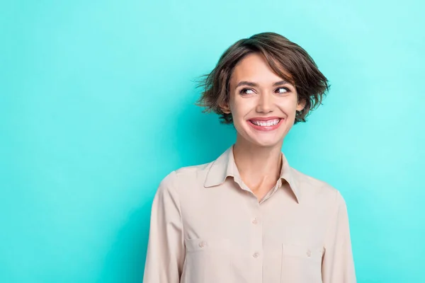 Retrato Foto Encantador Tímido Bonita Senhora Usar Escritório Formalwear Carreira — Fotografia de Stock