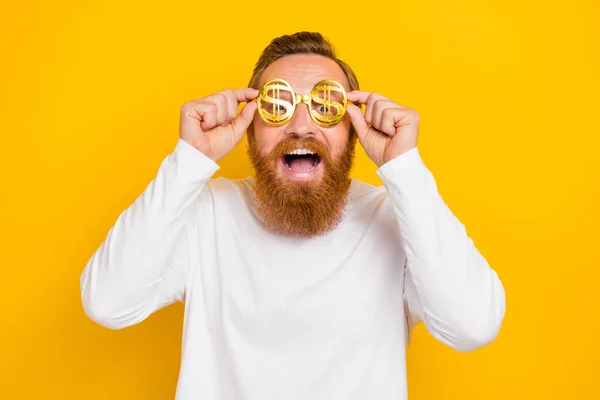 Photo Hooray Beard Orange Hair Man Wear Eyewear White Shirt — Stock Photo, Image