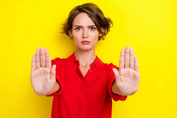 Close Foto Van Jonge Grappige Ongelukkige Serieuze Zelfverzekerde Zakenvrouw Dragen — Stockfoto