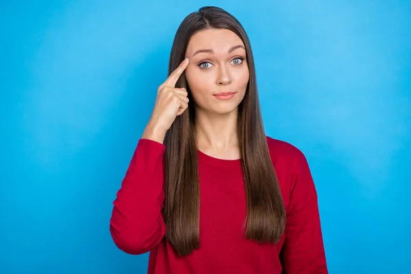 Foto Van Slimme Duizendjarige Dame Index Hoofd Slijtage Bordeaux Shirt — Stockfoto