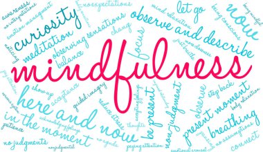 Beyaz bir arkaplanda farkındalık kelimesi bulutu. 