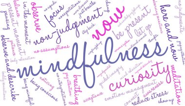 Beyaz bir arkaplanda farkındalık kelimesi bulutu. 