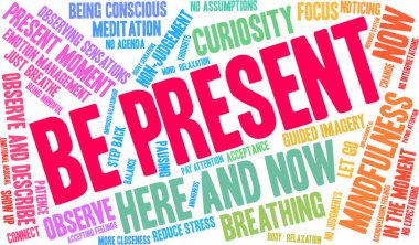 Be Present word cloud on a white background. 