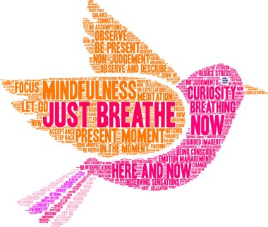 Just Breathe word cloud on a white background.  clipart