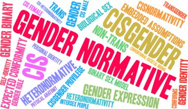 Beyaz arkaplanda cinsiyet normatif kelime bulutu. 