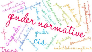 Beyaz arkaplanda cinsiyet normatif kelime bulutu. 