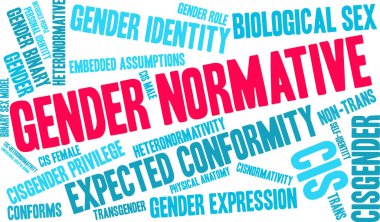 Beyaz arkaplanda cinsiyet normatif kelime bulutu. 