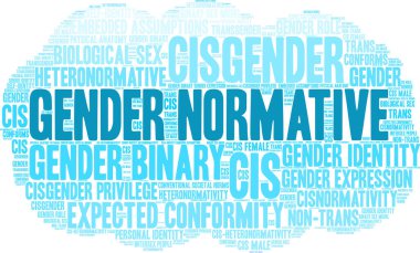 Beyaz arkaplanda cinsiyet normatif kelime bulutu. 