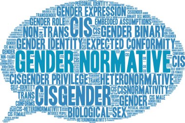 Beyaz arkaplanda cinsiyet normatif kelime bulutu. 