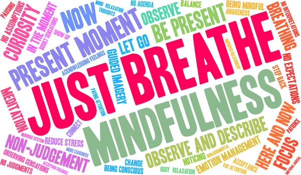 Just Breathe Word Cloud White Background — Archivo Imágenes Vectoriales