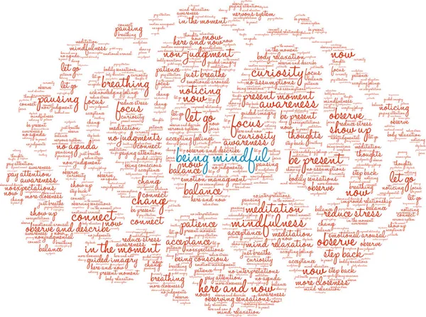 Being Mindful Word Cloud White Background — Archivo Imágenes Vectoriales