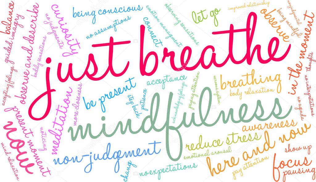 Just Breathe word cloud on a white background. 