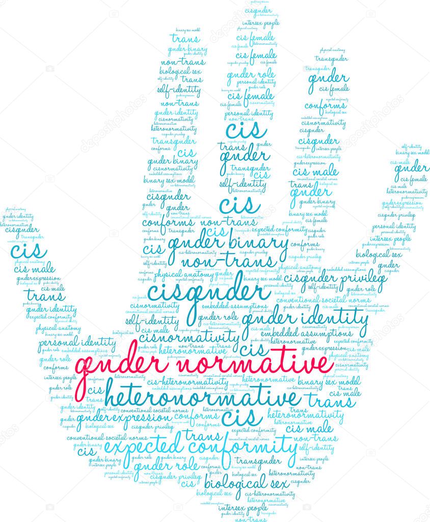 Gender Normative word cloud on a white background. 