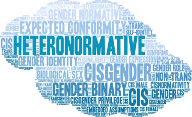 Beyaz bir arka plan üzerinde Heteronormative kelime bulutu. 