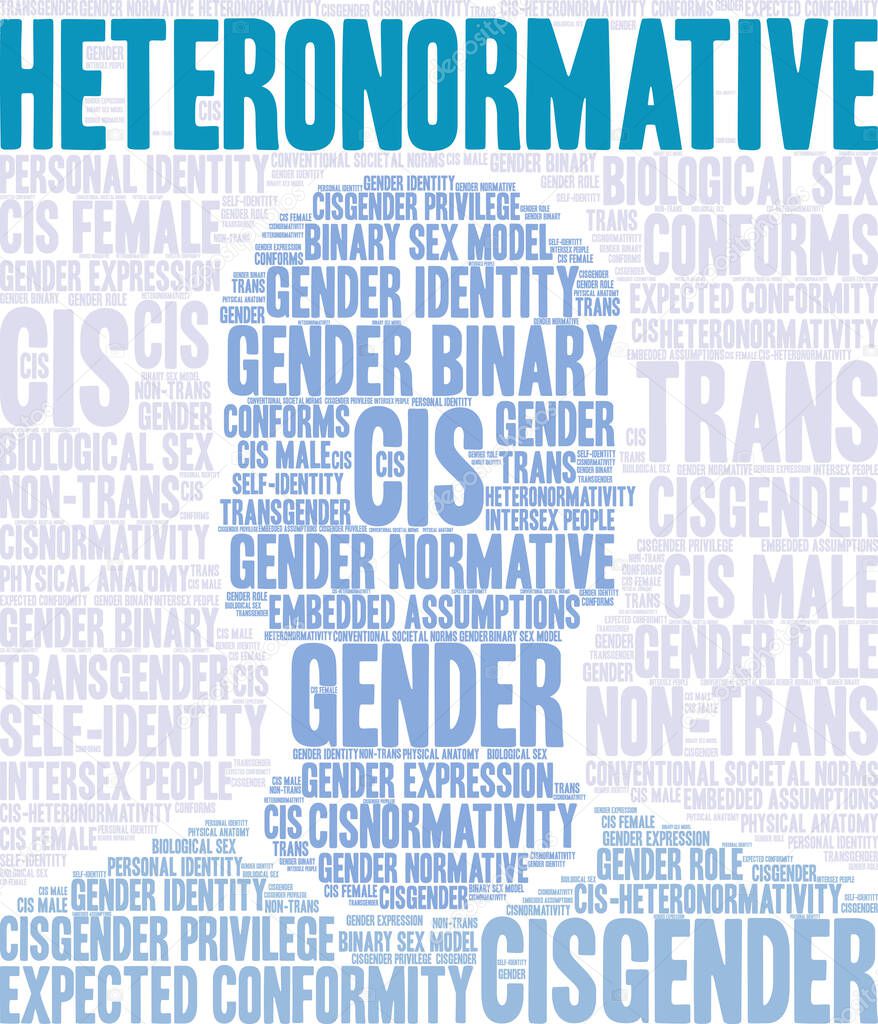 Heteronormative word cloud on a white background. 