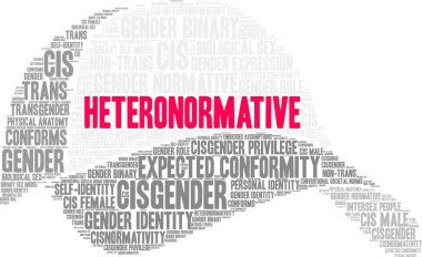 Beyaz bir arka plan üzerinde Heteronormative kelime bulutu. 