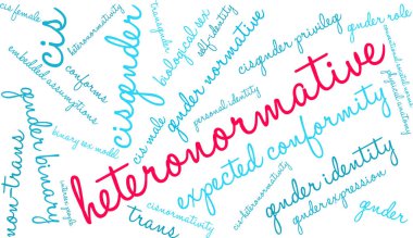 Beyaz bir arka plan üzerinde Heteronormative kelime bulutu. 