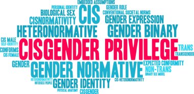 Beyaz bir arkaplanda Ciscinsiyet Ayrıcalıklı kelime bulutu. 