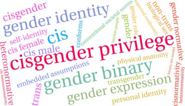 Beyaz bir arkaplanda Ciscinsiyet Ayrıcalıklı kelime bulutu. 