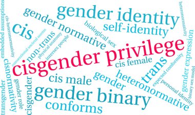 Beyaz bir arkaplanda Ciscinsiyet Ayrıcalıklı kelime bulutu. 