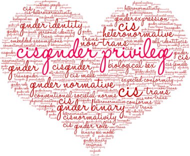Beyaz bir arkaplanda Ciscinsiyet Ayrıcalıklı kelime bulutu. 