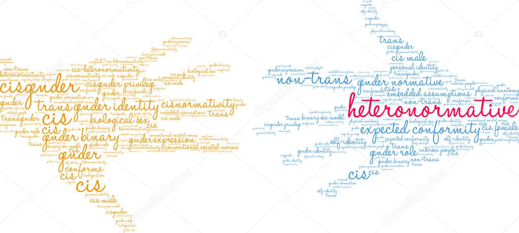 Heteronormative word cloud on a white background. 