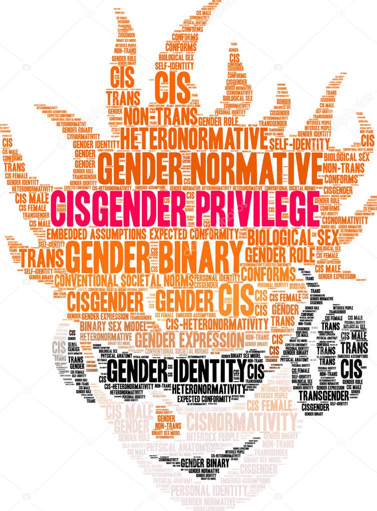Cisgender Privilege word cloud on a white background. 