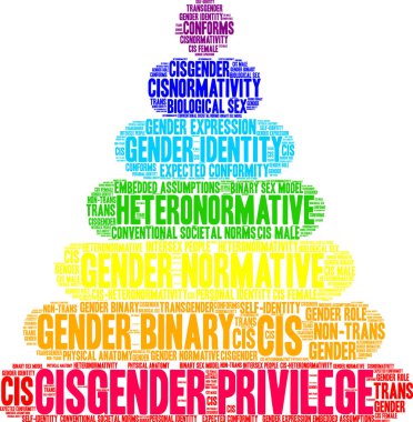 Beyaz bir arkaplanda Ciscinsiyet Ayrıcalıklı kelime bulutu. 