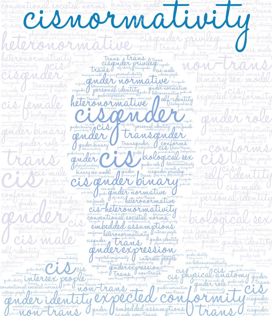 Cisnormativity word cloud on a white background. 