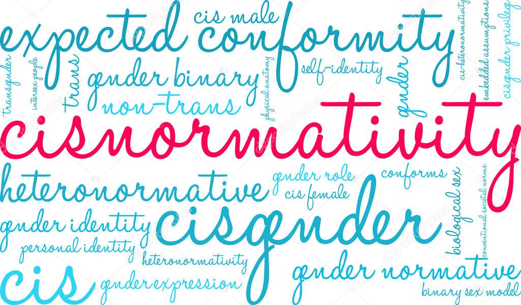 Cisnormativity word cloud on a white background. 