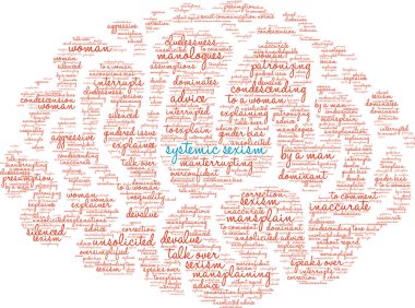 Beyaz arkaplanda sistemik cinsiyet ayrımcılığı bulutu. 